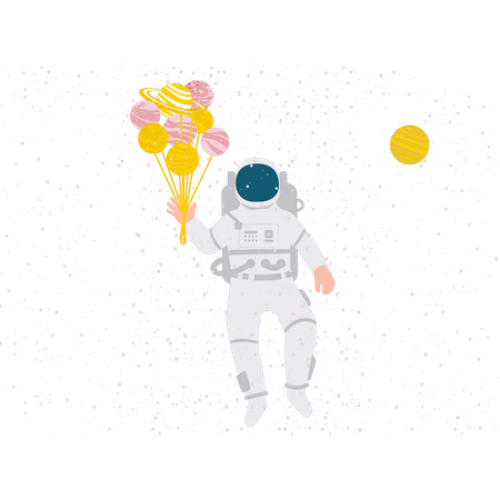 Spaceman dans l'espace avec des ballons de planètes  Illustration