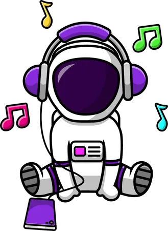 Astronaute écoutant de la musique avec un casque et un téléphone portable  Illustration