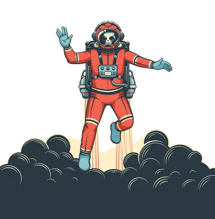 Spaceman en combinaison spatiale avec geste de salut vulcain  Illustration