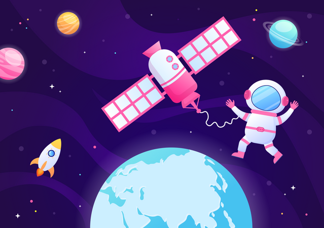 Un astronaute part en sortie dans l'espace  Illustration