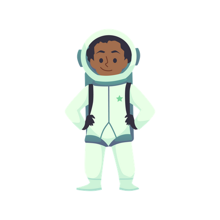 Personnage de dessin animé d'enfant africain astronaute en combinaison spatiale  Illustration