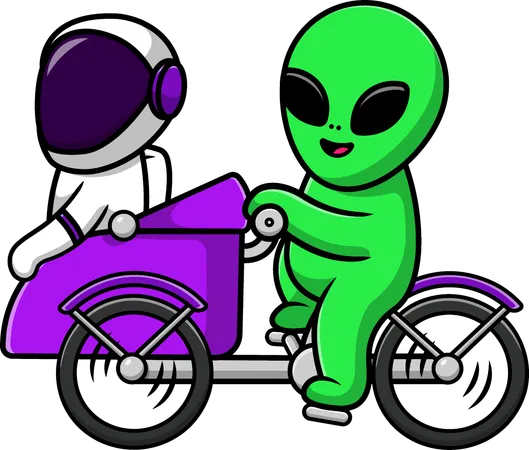 Astronaute et extraterrestre chevauchant  Illustration