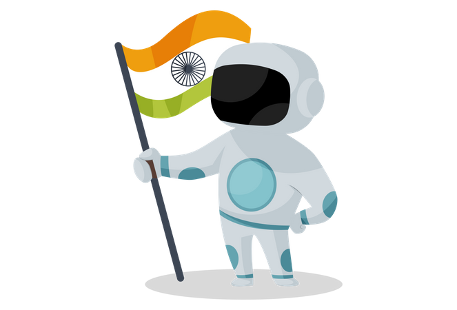 Astronaute indien tenant le drapeau indien  Illustration
