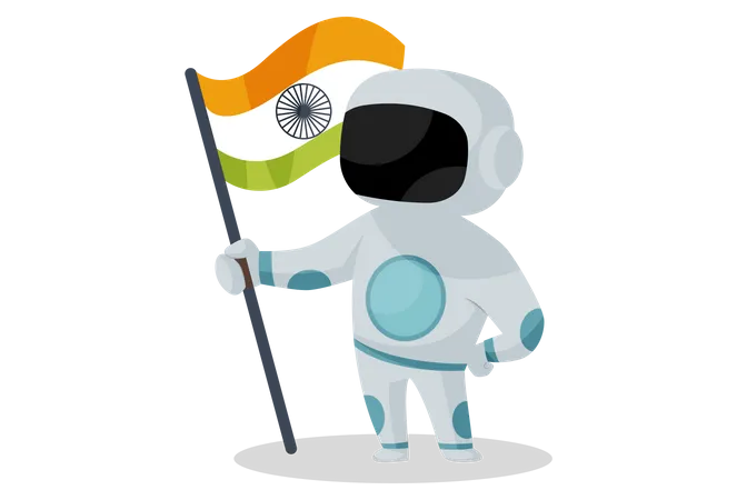 Astronaute indien tenant le drapeau indien  Illustration