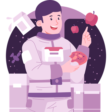 Astronaute mangeant de la nourriture dans l'espace  Illustration