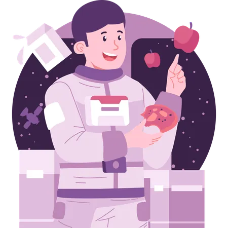 Astronaute mangeant de la nourriture dans l'espace  Illustration