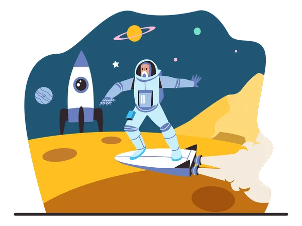 Astronaute masculin explorant les planètes  Illustration