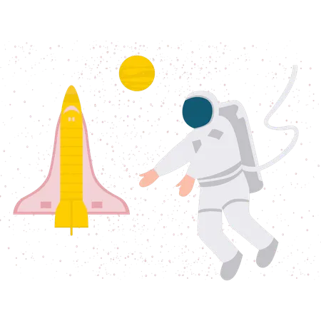 Astronaute montrant un vaisseau spatial  Illustration