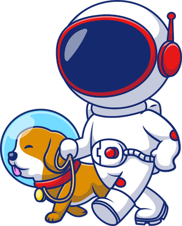 Astronaute marchant avec un chien  Illustration