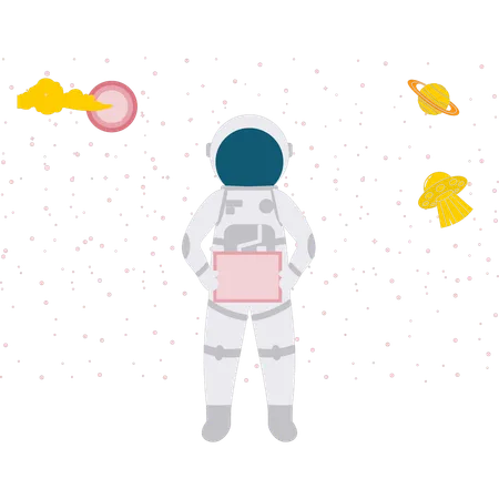 Spaceman regardant différentes planètes  Illustration