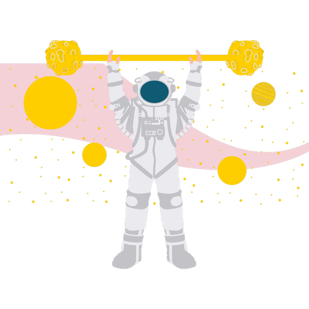 Astronaute soulevant des planètes  Illustration