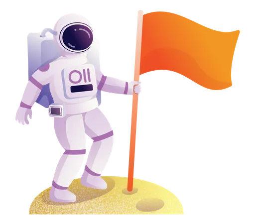 Astronaute tenant un drapeau  Illustration
