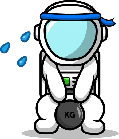 Astronaut hebt Fitnessball  Illustration