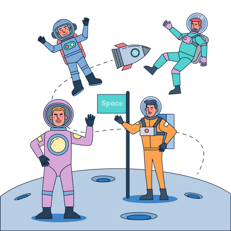 Astronautenteam im Weltraum  Illustration
