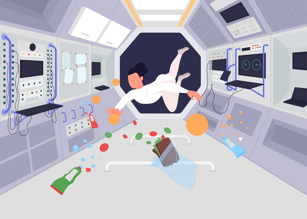 Astronautes à l’intérieur de la station spatiale  Illustration