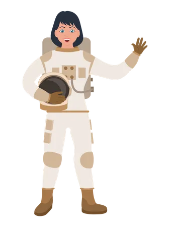 Astronautin sagt Hallo  Illustration