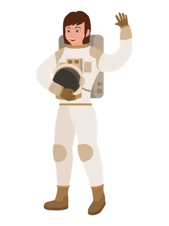 Astronautin sagt Hallo  Illustration