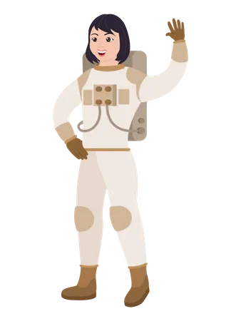 Astronautin sagt Hallo  Illustration