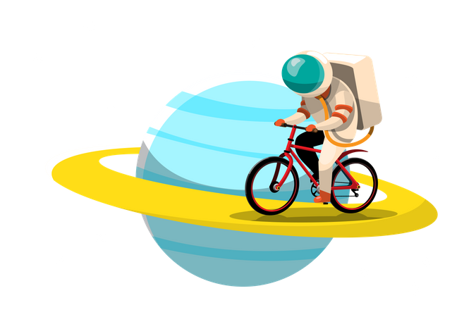 Astronauts cycle around Saturn  Illustration