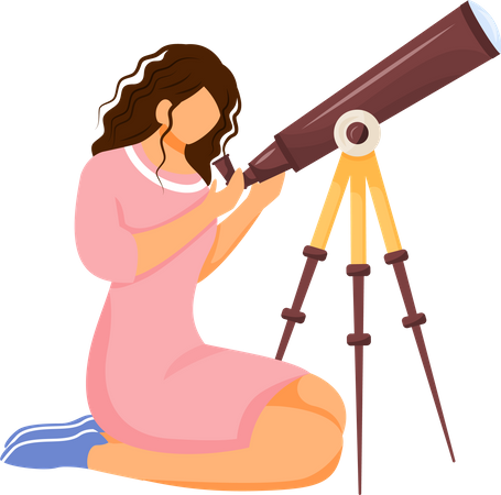 Astronomer with telescope  イラスト