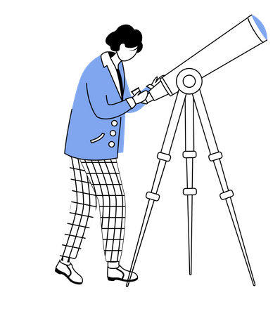 Astrónomo con telescopio  Ilustración