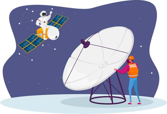 Astronomy Engineer Research Outer Space with Antenna  Illustration