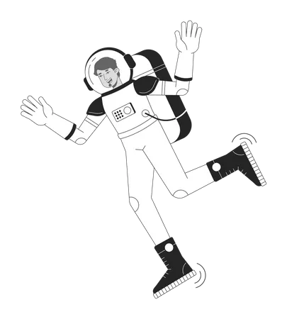Astrounaut In Space Suit Flat Line Black White Vector Character Arabian Man In Cosmos Editable Outline Full Body Person Simple Cartoon Isolated Spot Illustration For Web Graphic Design Illustration