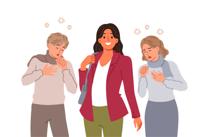 Asymptomatic woman carrying dangerous viral disease spreads flu among friends and colleagues  Illustration