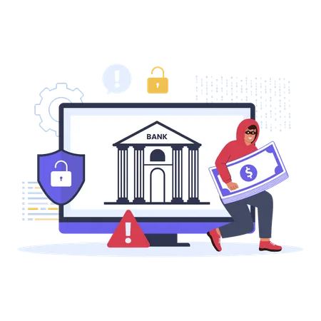 Ataque de hackers a banco  Ilustração