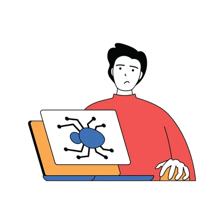 Ataque de malware em laptop  Ilustração