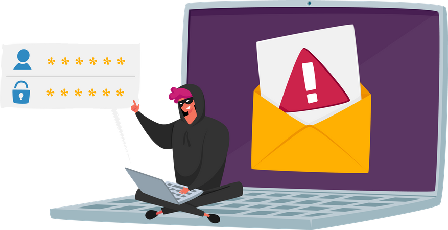 Hacker atacando por correo electrónico  Ilustración
