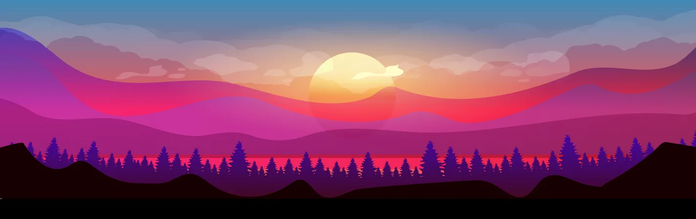 Puesta de sol en las montañas  Ilustración