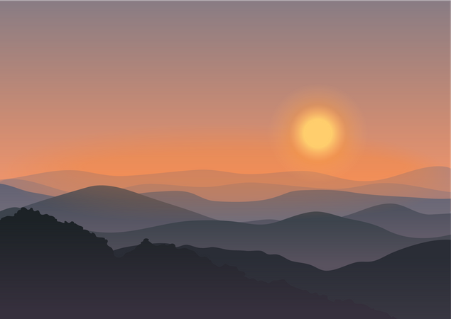 Puesta de sol en las montañas  Illustration