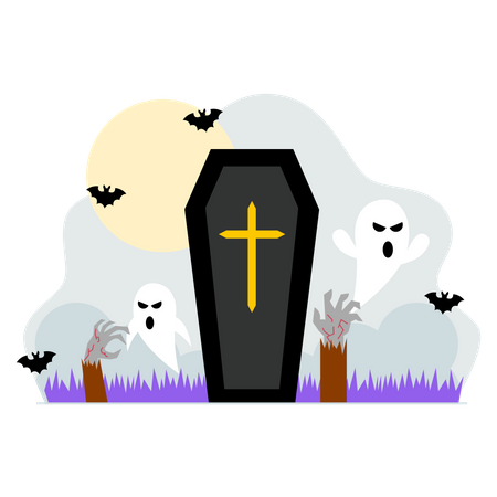 Ataúd del cementerio aterrador  Ilustración