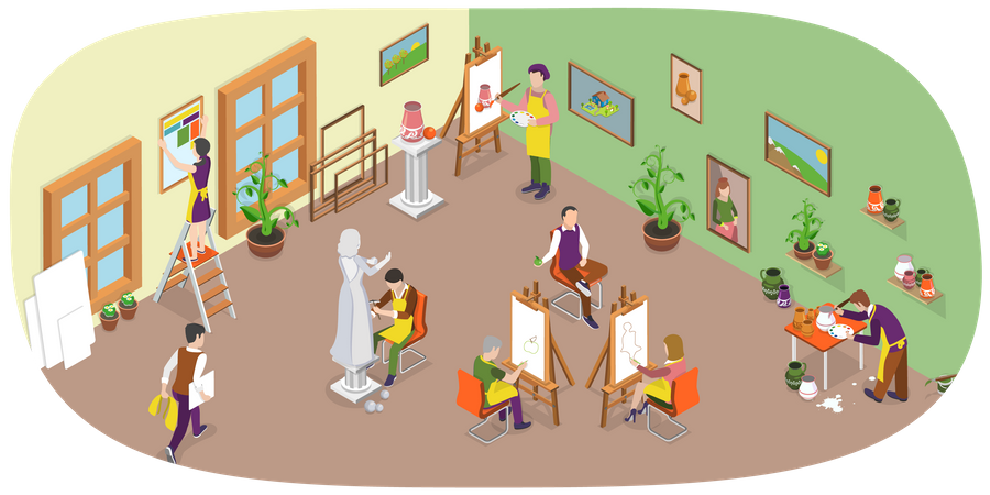 Intérieur d'atelier de peinture  Illustration