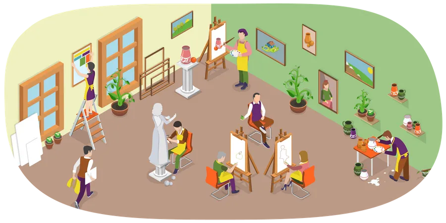 Intérieur d'atelier de peinture  Illustration