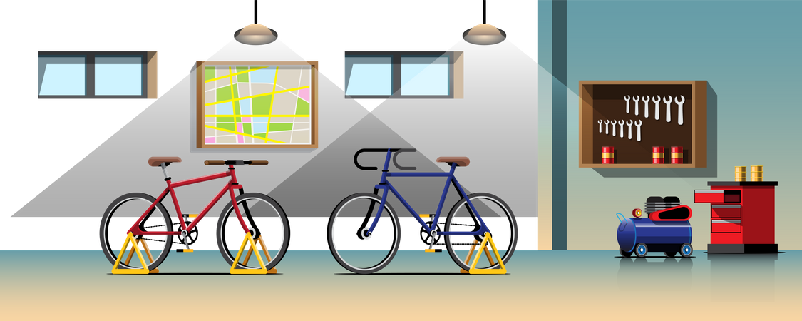 Atelier d'entretien de vélos  Illustration