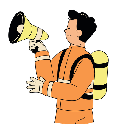 Atendente de emergência com megafone  Ilustração