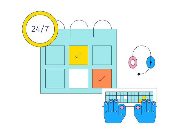 Atendimento ao cliente 24 horas por dia, 7 dias por semana  Ilustração