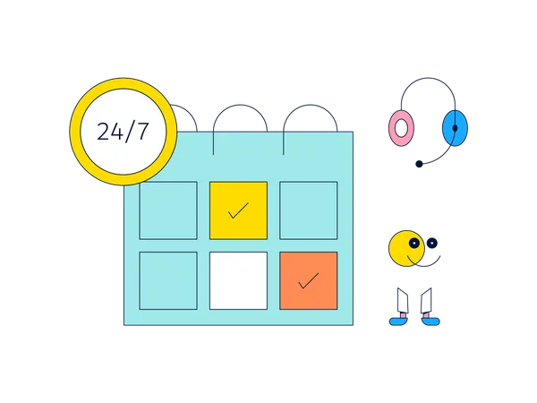Atendimento ao cliente 24 horas por dia, 7 dias por semana  Ilustração