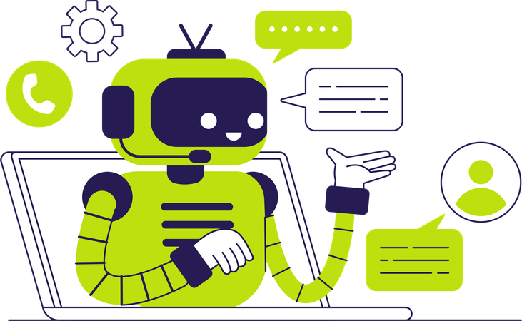 Atendimento ao cliente com chatbot de inteligência artificial  Ilustração