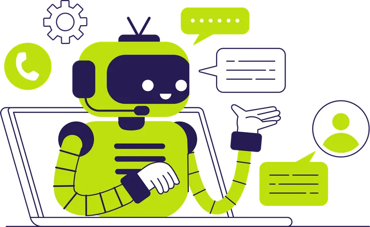 Atendimento ao cliente com chatbot de inteligência artificial  Ilustração