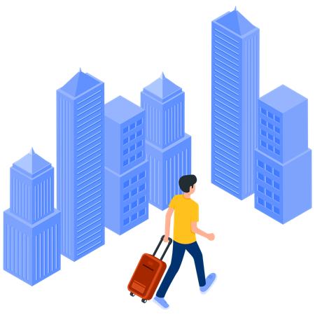 Aterrissando e entrando na nova cidade  Ilustração