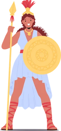 Athena Powerful Ancient Greek Goddess Holding Spear And Shield  Illustration