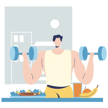 Athlete balancing weights with Food Nutrition  Illustration