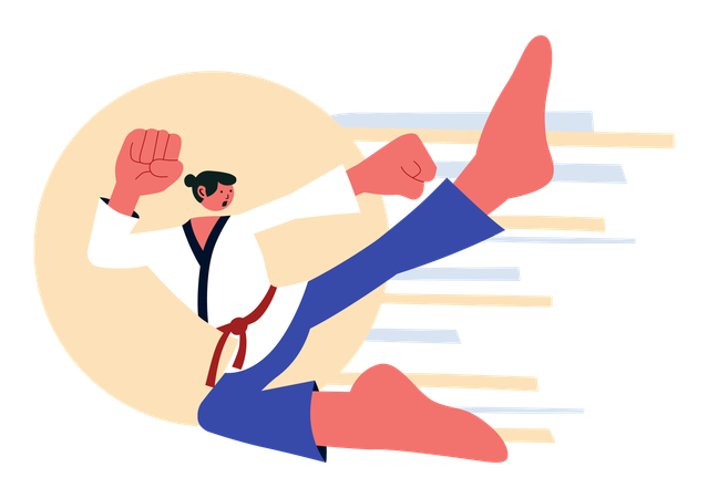 Un athlète de taekwondo donne un coup de pied haut  Illustration