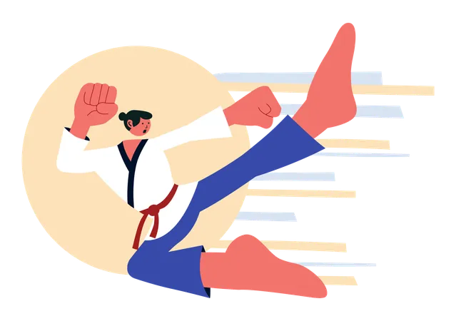 Un athlète de taekwondo donne un coup de pied haut  Illustration