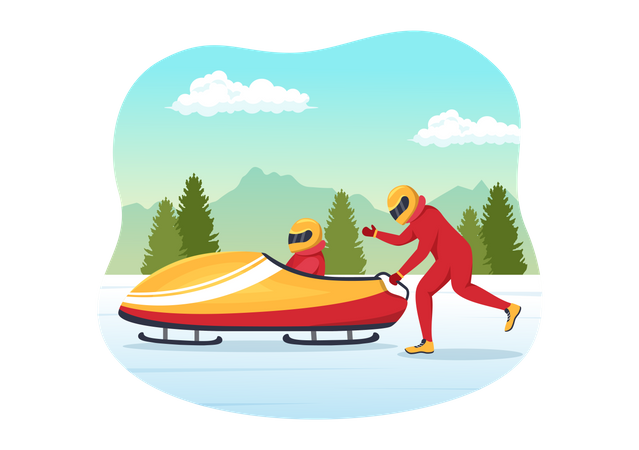Athlète équitation bobsleigh en traîneau  Illustration