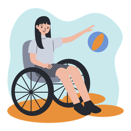 Athlète fille en fauteuil roulant jouant au volley-ball  Illustration