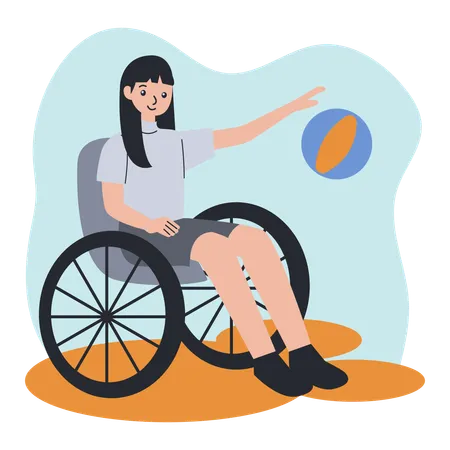 Athlète fille en fauteuil roulant jouant au volley-ball  Illustration